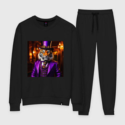 Костюм хлопковый женский Тигр в сиреневом костюме стиль стимпанк, цвет: черный