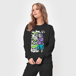 Костюм хлопковый женский Урбан граффити с кроликом, цвет: черный — фото 2