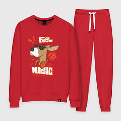 Костюм хлопковый женский Feel the music, цвет: красный