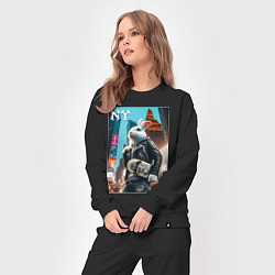 Костюм хлопковый женский Cool hare with a skateboard - ai art, цвет: черный — фото 2