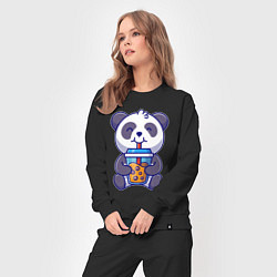 Костюм хлопковый женский Drinking panda, цвет: черный — фото 2