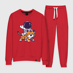 Костюм хлопковый женский Космонавт и тигр, цвет: красный