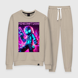 Костюм хлопковый женский Neon Minecraft - ai art, цвет: миндальный