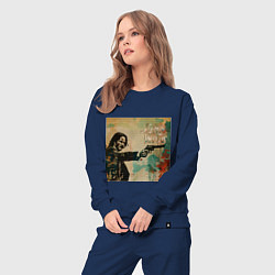 Костюм хлопковый женский Джон Уик с пистолетом портрет в стиле гранж, цвет: тёмно-синий — фото 2