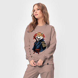 Костюм хлопковый женский Собака Сиба-ину самурай, цвет: пыльно-розовый — фото 2