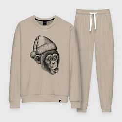 Костюм хлопковый женский Шимпанзе мем - Дед Мороз, цвет: миндальный