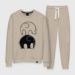 Костюм хлопковый женский Cute elephants, цвет: миндальный