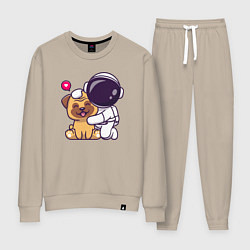 Костюм хлопковый женский Космонавт и пёсик, цвет: миндальный