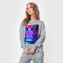 Костюм хлопковый женский Ai hacker digital rebel - neon glow, цвет: меланж — фото 2