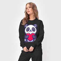 Костюм хлопковый женский Панда и сердечко, цвет: черный — фото 2