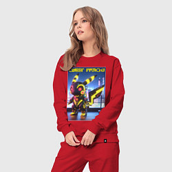 Костюм хлопковый женский Cyber pikachu - ai art neon glow fantasy, цвет: красный — фото 2
