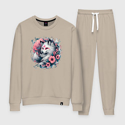 Костюм хлопковый женский Девятихвостая лисица: Кумихо - Кицунэ, цвет: миндальный