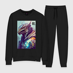 Костюм хлопковый женский Cool dragon - hieroglyph ai art, цвет: черный