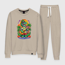 Костюм хлопковый женский Крокодил играет на гитаре жарким летом, цвет: миндальный