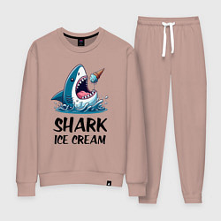 Костюм хлопковый женский Shark ice cream - ai art, цвет: пыльно-розовый