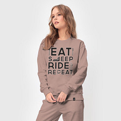 Костюм хлопковый женский Eat sleep ride repeat, цвет: пыльно-розовый — фото 2