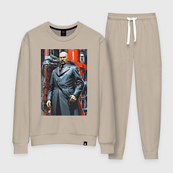 Костюм хлопковый женский Ленин в кожанке - киберпанк, цвет: миндальный