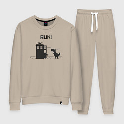 Костюм хлопковый женский Тардис и динозаврик пиксельный, цвет: миндальный