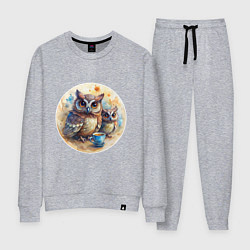 Костюм хлопковый женский Совушки с кофе, цвет: меланж