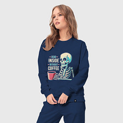 Костюм хлопковый женский Скелет и кофе, цвет: тёмно-синий — фото 2