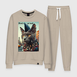 Костюм хлопковый женский Уличный кот панк музыкант - нейросеть, цвет: миндальный