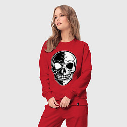 Костюм хлопковый женский Черно белый череп, цвет: красный — фото 2