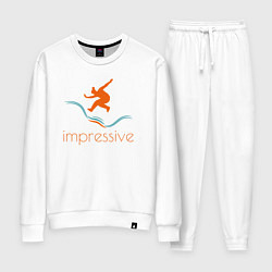 Костюм хлопковый женский Силуэт и надпись impressive, цвет: белый
