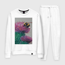 Костюм хлопковый женский Мохнатый шмель на кактусе - живопись, цвет: белый