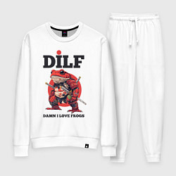 Костюм хлопковый женский DILF damn I love frogs, цвет: белый