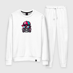 Костюм хлопковый женский Крутая тачка рэпер в очках - Прикол, цвет: белый