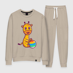 Костюм хлопковый женский Жираф играет в мяч, цвет: миндальный