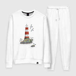 Костюм хлопковый женский Маяк и чайки на берегу моря, цвет: белый