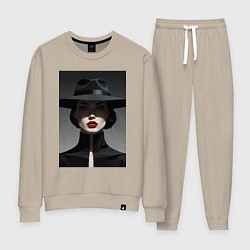 Костюм хлопковый женский Нуар алые губы, цвет: миндальный