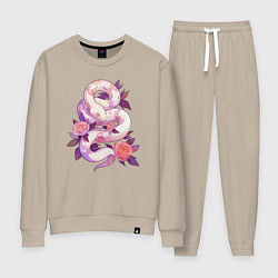 Костюм хлопковый женский Классная змея в розах, цвет: миндальный