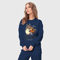Костюм хлопковый женский Кот и Тоторо - коллаба, цвет: тёмно-синий — фото 2
