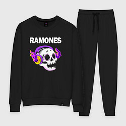 Костюм хлопковый женский Ramones - неоновый череп, цвет: черный