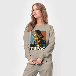 Костюм хлопковый женский Tupac - all eyez on me, цвет: миндальный — фото 2