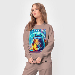 Костюм хлопковый женский Которо с зонтиком - неоновое свечение, цвет: пыльно-розовый — фото 2