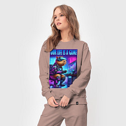 Костюм хлопковый женский Капибара заядлый геймер - неоновое свечение, цвет: пыльно-розовый — фото 2