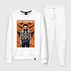 Костюм хлопковый женский Cool skeleton - halloween poster, цвет: белый