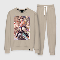 Костюм хлопковый женский Дандадан: Кэн Такакура, цвет: миндальный