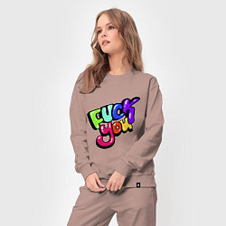 Костюм хлопковый женский Fuck you multicolor, цвет: пыльно-розовый — фото 2