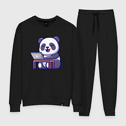 Костюм хлопковый женский Весёлая панда с ноутбуком, цвет: черный