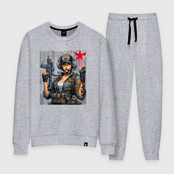 Костюм хлопковый женский Cool military girl - graffiti, цвет: меланж