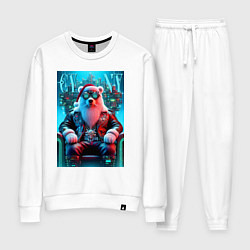 Костюм хлопковый женский Медведь на кибер троне - нейроарт, цвет: белый