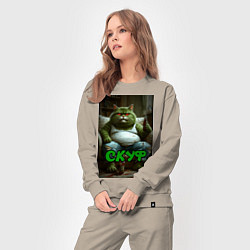 Костюм хлопковый женский Кот скуф, цвет: миндальный — фото 2