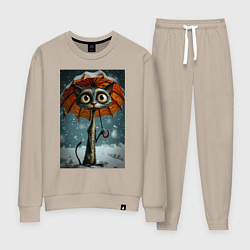Костюм хлопковый женский Уличный кот под мокром снегом, цвет: миндальный