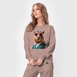 Костюм хлопковый женский Капибара в жилетке, цвет: пыльно-розовый — фото 2