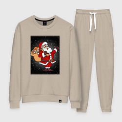 Костюм хлопковый женский Санта Клаус с мешком, цвет: миндальный