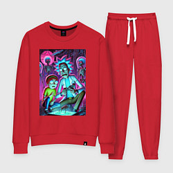 Костюм хлопковый женский Рик и Морти изучают инопланетное насекомое, цвет: красный